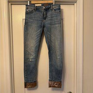 Pilcro and the Letterpress Blue Jeans with Brown Cuffs